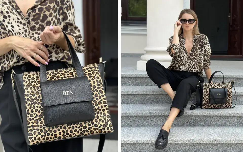 stylizacje z torebką w panterkę na co dzień, do biura, na wieczór